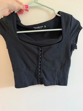 Abercrombie & Fitch Black Hook-Front Scoop Crop Top